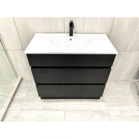 ML 900mm Plywood Black Floor Standing Vanity With Ceramic Basin