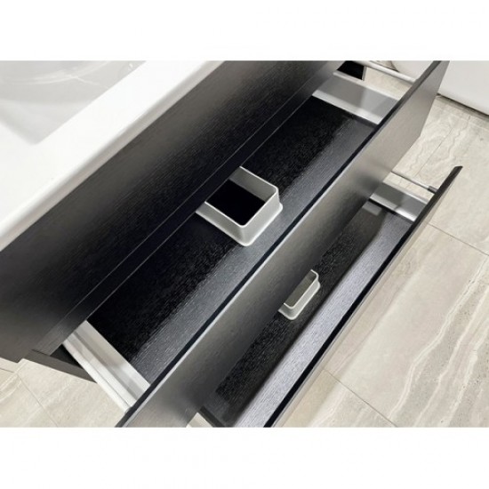 ML 750mm Plywood Black Floor Standing Vanity With Ceramic / Polymarble Basin