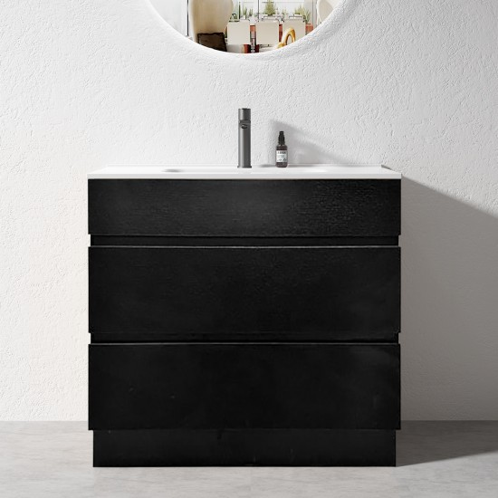 ML 900mm Plywood Black Floor Standing Vanity With Ceramic Basin