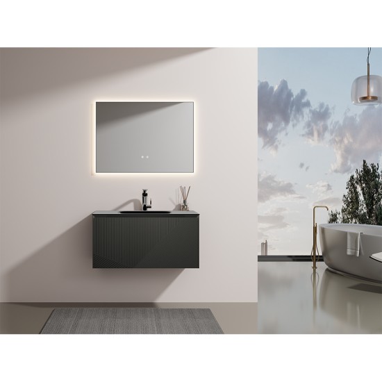 900mm Black Plywood Wall Hung Vanity with Quartz Basin 900mm Black Plywood Wall Hung Vanity with Quartz Basin