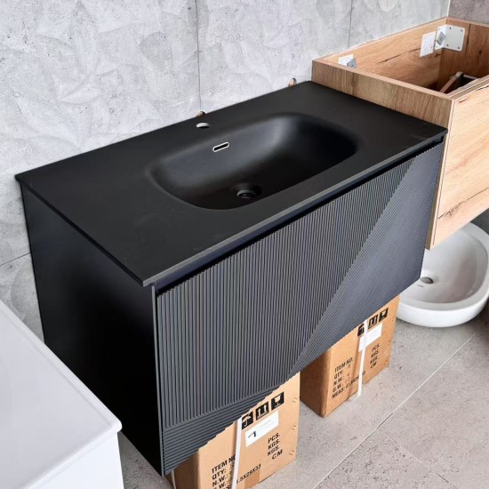 900mm Black Plywood Wall Hung Vanity with Quartz Basin 900mm Black Plywood Wall Hung Vanity with Quartz Basin