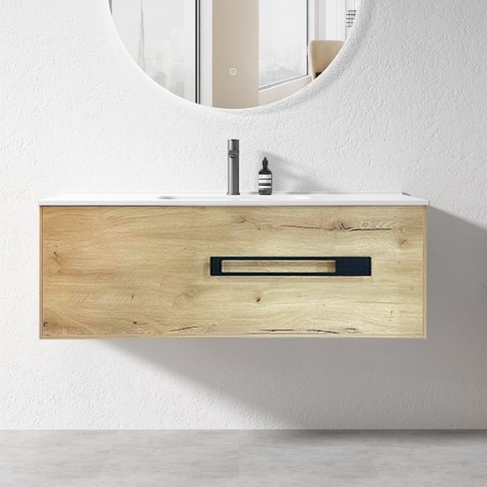 ANGEL 1200mm Light Oak Plywood Wall Hung Vanity With Single Ceramic Basin