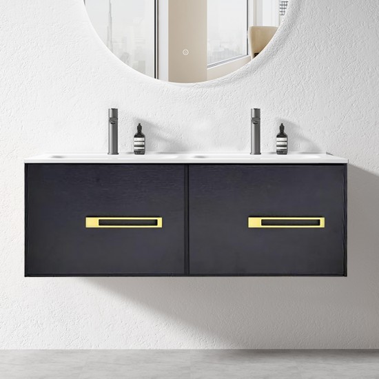 ANGEL 1500mm Black Plywood Wall Hung Vanity With Double Ceramic Basin