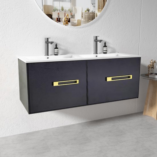 ANGEL 1500mm Black Plywood Wall Hung Vanity With Double Ceramic Basin