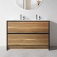 GL 1200mm Plywood Floor Standing Vanity With Double Ceramic Basin Black&Light Oak