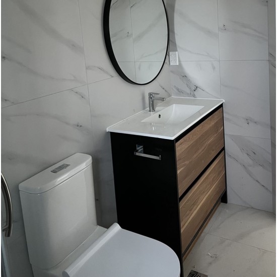 GL 900mm Plywood Floor Standing Vanity With Ceramic Basin Black&Light Oak