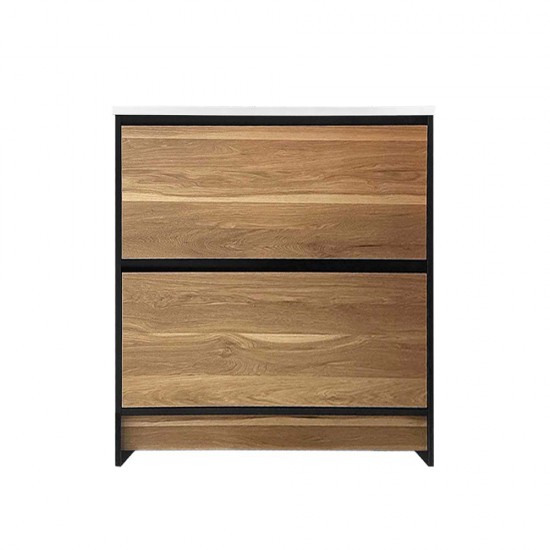 GL 750mm Plywood Floor Standing Vanity With Ceramic Basin Black&Light Oak