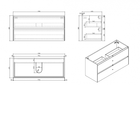 1200mm Plywood Wall Hung Vanity With Double Polymarble Basin