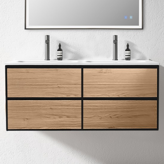 1500mm Plywood Wall Hung Vanity With Double Ceramic Basin