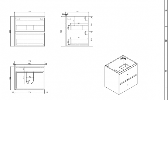 600mm Plywood Wall Hung Vanity With Polymarble Basin