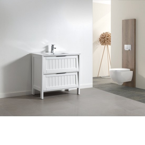 Maya 750x460x860mm White Floor Standing 2 Drawers Plywood Vanity