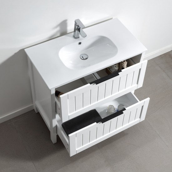 Maya 750x460x860mm White Floor Standing 2 Drawers Plywood Vanity