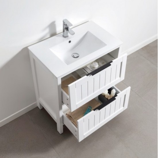 Maya 750x460x860mm White Floor Standing 2 Drawers Plywood Vanity