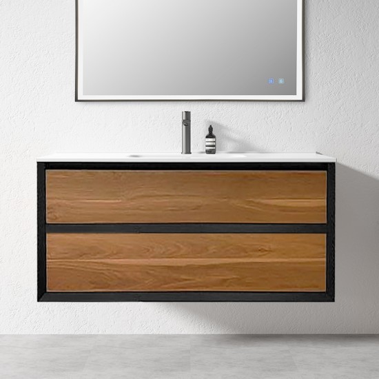 1200mm Deep Oak Plywood Wall Hung Vanity With Ceramic Single Basin