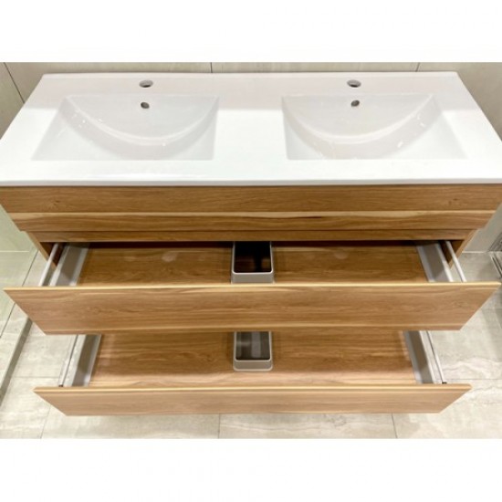ML 1200mm Plywood Floor Standing Vanity With Double Ceramic Basin Dark Oak