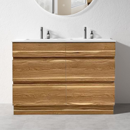 ML 1500mm Plywood Floor Standing Vanity With Double Ceramic Basin Dark Oak