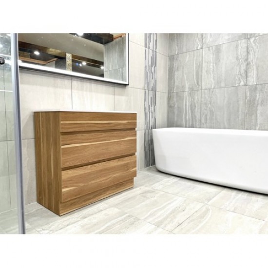 SAMPLE SALE-MLM 900mm Plywood Oak Floor Standing Vanity With Ceramic Basin