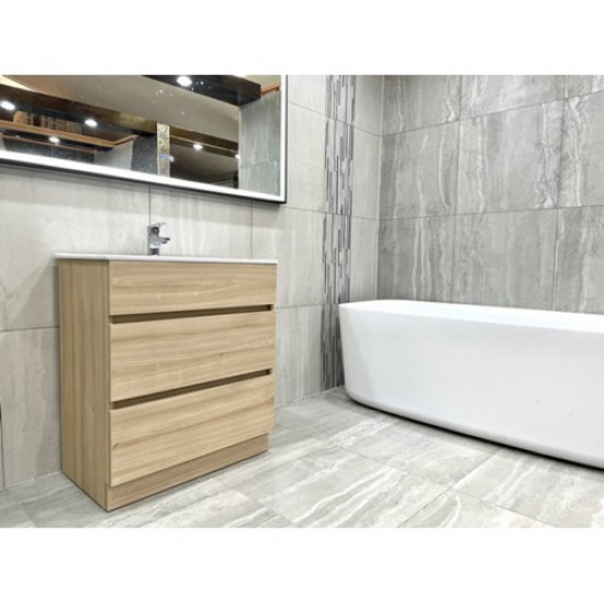 SAMPLE SALE-Sara 900mm Light Oak Plywood Floor Standing Vanity With Ceramic Basin