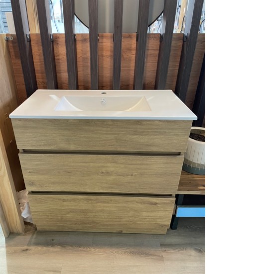 SAMPLE SALE-Sara 900mm Light Oak Plywood Floor Standing Vanity With Ceramic Basin