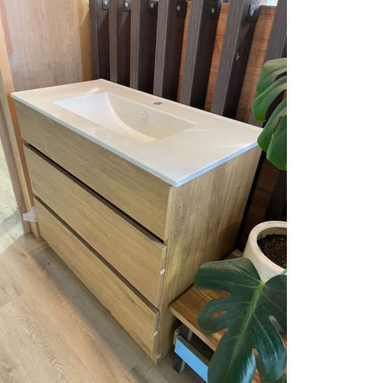 SAMPLE SALE-Sara 900mm Light Oak Plywood Floor Standing Vanity With Ceramic Basin