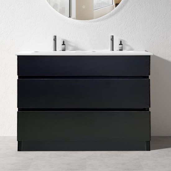 Susan 1200mm Black Plywood Floor Standing Vanity With Double Ceramic Basin