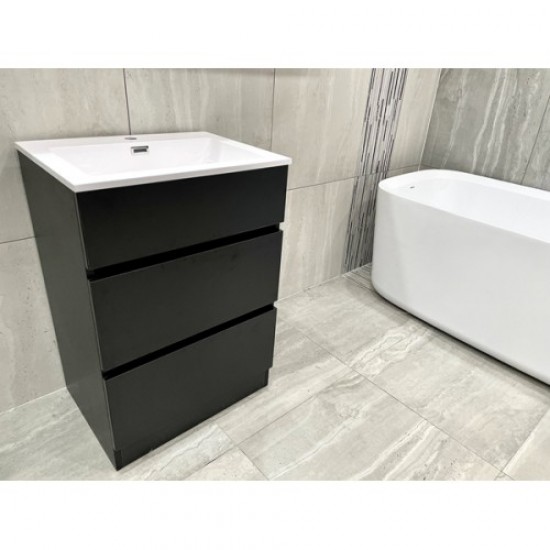 Susan 600mm Black Plywood Floor Standing Vanity With Ceramic Basin