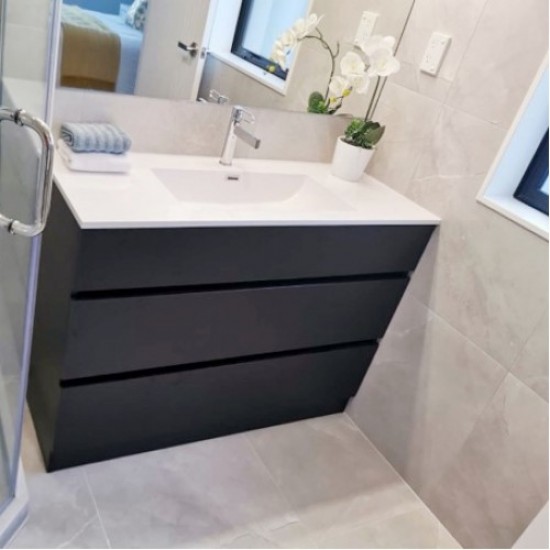 Susan 750mm Black Plywood Floor Standing Vanity With Ceramic Basin