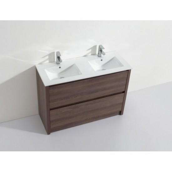 TB 1200mm Plywood Floor Standing Vanity With Double Ceramic Basin Dark Oak