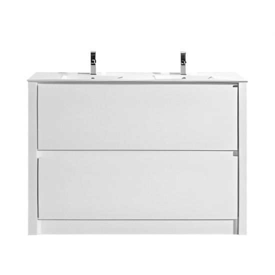 TB 1200mm Gloss White Plywood Floor Standing Vanity With Double Ceramic Basin