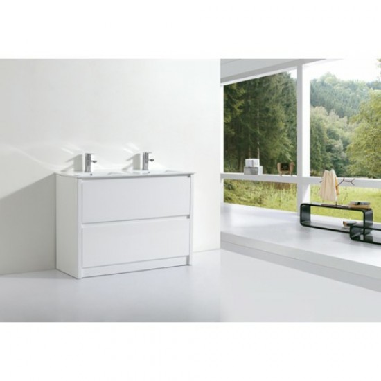 TB 1200mm Gloss White Plywood Floor Standing Vanity With Double Ceramic Basin