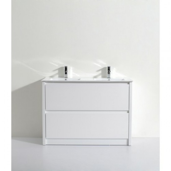 TB 1200mm Gloss White Plywood Floor Standing Vanity With Double Ceramic Basin