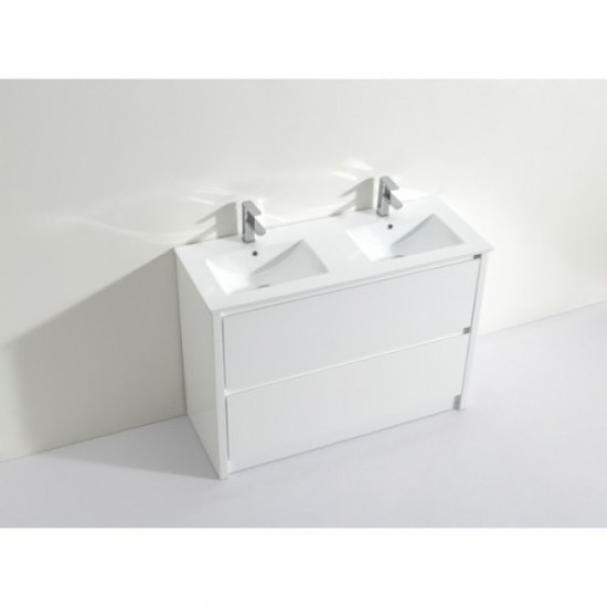 TB 1200mm Gloss White Plywood Floor Standing Vanity With Double Ceramic Basin