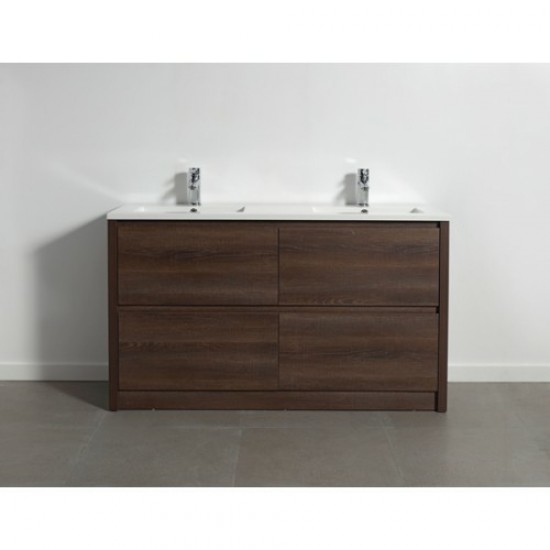 TB 1500mm Plywood Floor Standing Vanity With Double Ceramic Basin Dark Oak