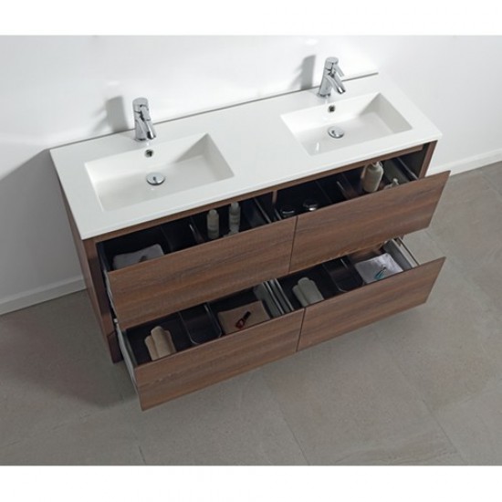 TB 1500mm Plywood Floor Standing Vanity With Double Ceramic Basin Dark Oak