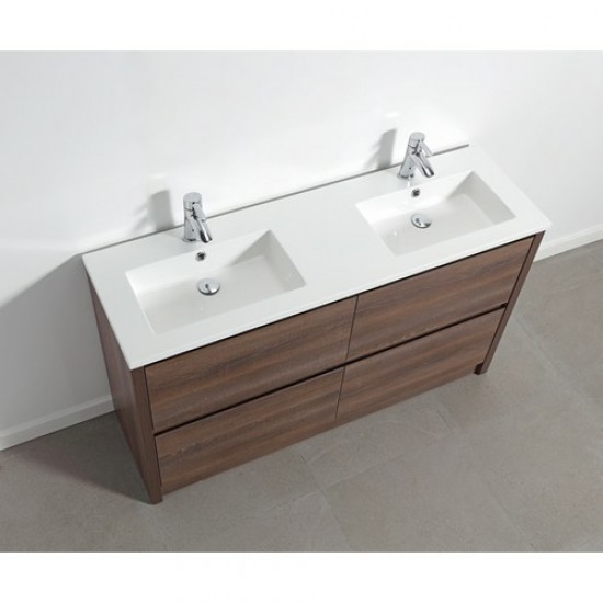 TB 1500mm Plywood Floor Standing Vanity With Double Ceramic Basin Dark Oak