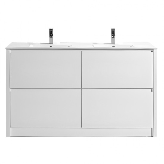 TB 1500mm Gloss White Plywood Floor Standing Vanity With Double Ceramic Basin