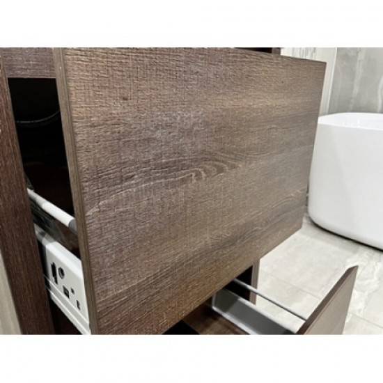 TBM 600mm Dark Oak Plywood Floor Standing Vanity With Ceramic Basin