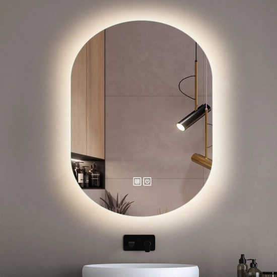 600x800mm Oval Backlit Led Mirror With Demister 3 Light Selection & Dimmable Control