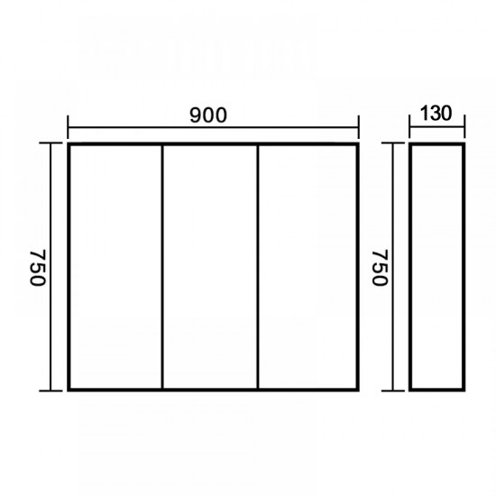 900x130x750mm Plywood 3-Door White Mirror Cabinet 