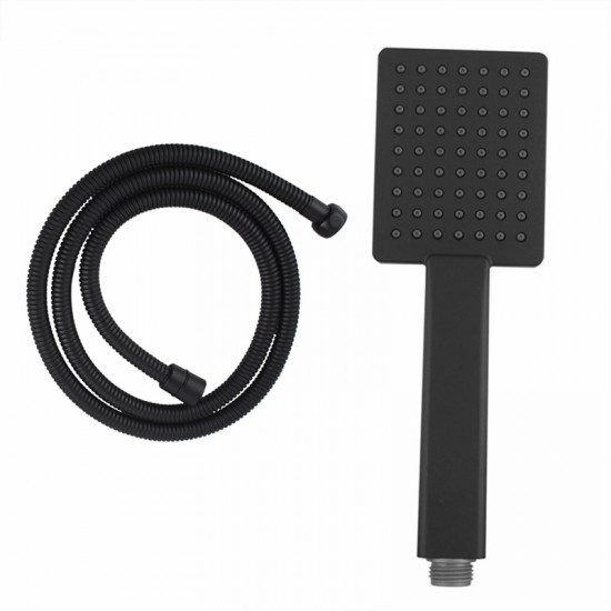 Black Square HandHeld Shower Head With Water Hose