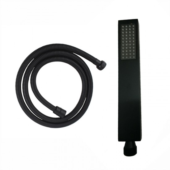 Matte Black Brass Square Hand Held Shower Spray Head With Water Hose