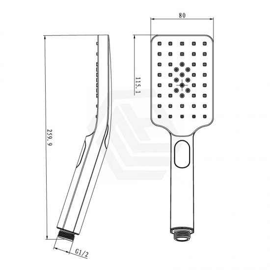 Square 3 Functions Chrome Rainfall Hand Held Shower Head Only