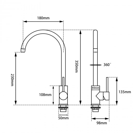 Euro Round Gunmetal Grey Kitchen Sink Mixer Tap 360° Swivel