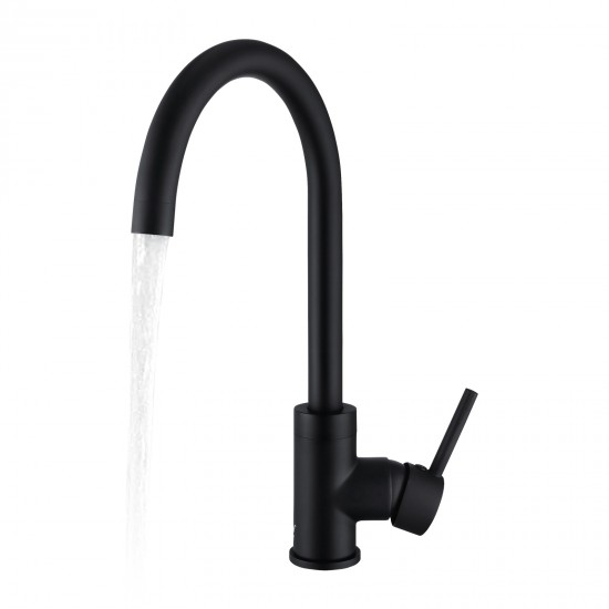 Euro Gooseneck Round Matt Black Kitchen/Laundry Sink Mixer Taps Swivel Kitchen Tapware