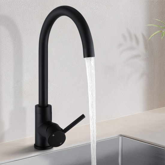 Euro Gooseneck Round Matt Black Kitchen/Laundry Sink Mixer Taps Swivel Kitchen Tapware