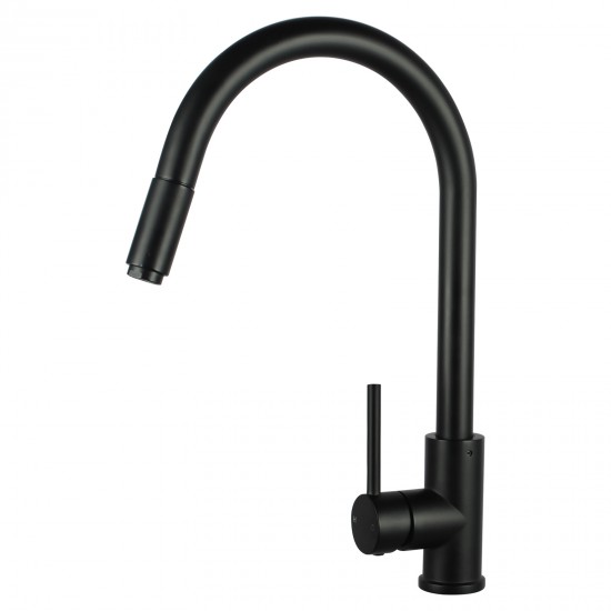 Euro Round Matt Black 360 degree Swivel Pull Out Kitchen Sink Mixer Tap DR Brass