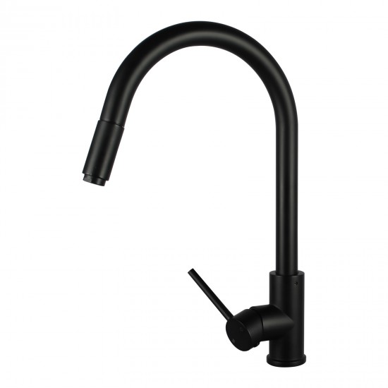 Euro Round Matt Black 360 degree Swivel Pull Out Kitchen Sink Mixer Tap DR Brass