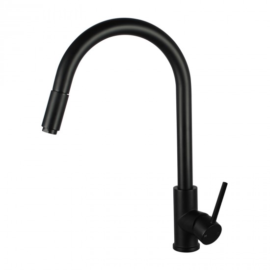 Euro Round Matt Black 360 degree Swivel Pull Out Kitchen Sink Mixer Tap DR Brass