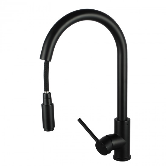 Euro Round Matt Black 360 degree Swivel Pull Out Kitchen Sink Mixer Tap DR Brass