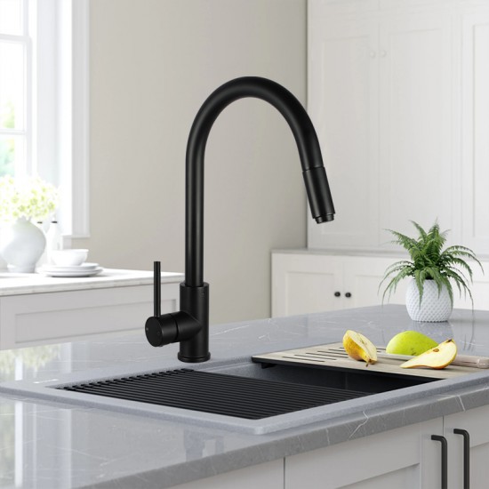 Euro Round Matt Black 360 degree Swivel Pull Out Kitchen Sink Mixer Tap DR Brass